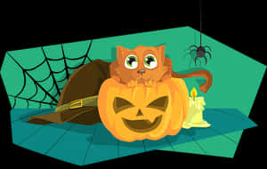 Halloween Catin Pumpkin Cartoon PNG image with transparent background
