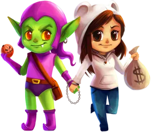 Halloween Costume Duo Green Goblinand Partner PNG Image