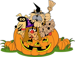 Halloween Dogsin Pumpkin Cartoon PNG Image