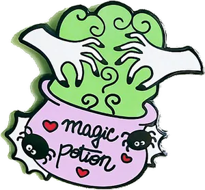 Halloween Magic Potion Cauldron Pin PNG Image