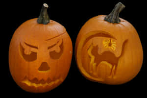 Halloween Pumpkins Carved Faces Catand Scary PNG image with transparent background