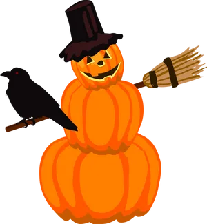 Halloween Pumpkinwith Hatand Crow PNG Image