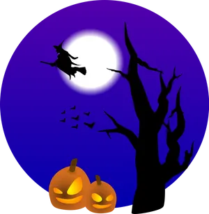 Halloween Witch Flying Full Moon PNG Image