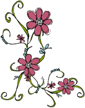 Hand Drawn Pink Flowers Doodle PNG Image