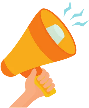 Hand Holding Orange Megaphone PNG Image