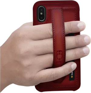 Hand Holding Red Leather Phone Case PNG Image