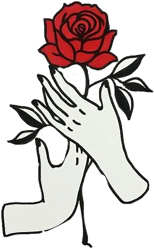 Hand Holding Red Rose Drawing PNG Image