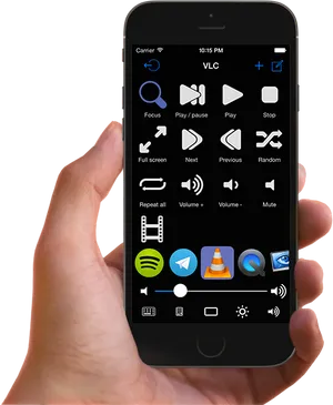 Hand Holding Smartphone Media Controls PNG Image