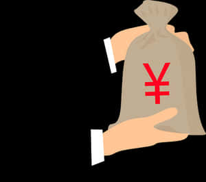 Hand Holding Yen Money Bag PNG image with transparent background