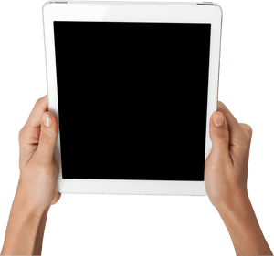 Hands Holding Tablet With Blank Screen PNG image with transparent background