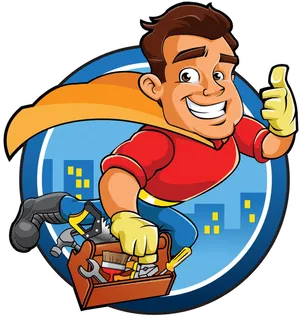 Handyman Cartoon Character With Tools PNG Image