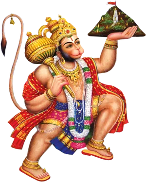 Hanuman Holding Mountain Artwork PNG Image