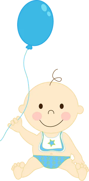 Happy Baby With Blue Balloon PNG Image