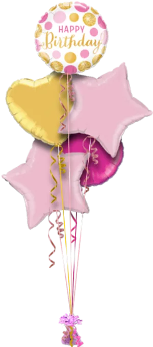 Happy Birthday Balloons Pinkand Gold PNG Image