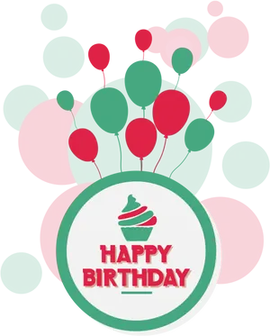 Happy Birthday Balloonsand Cupcake PNG Image