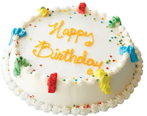 Happy Birthday Cake Decorated With Colorful Icing PNG Image