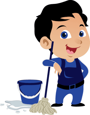 Happy Boy Cleaning With Mopand Bucket PNG image with transparent background