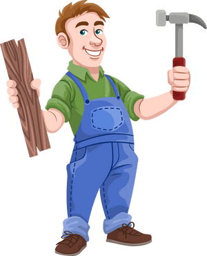 Happy Carpenter With Hammerand Wood PNG image with transparent background