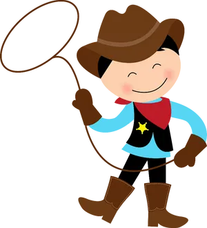 Happy Cartoon Cowboywith Lasso PNG Image