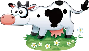 Happy Cartoon Cowon Grass PNG Image