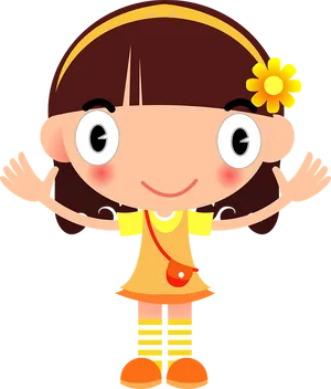 Happy Cartoon Girl Waving PNG Image