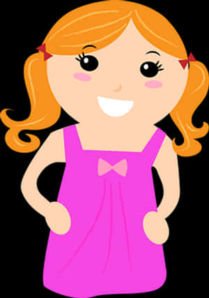 Happy Cartoon Girlin Pink Dress PNG image with transparent background