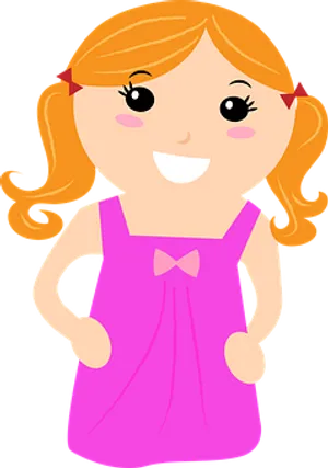 Happy Cartoon Girlin Pink Dress PNG Image