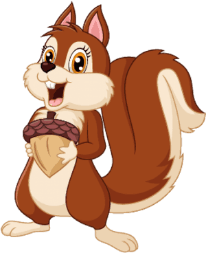 Happy Cartoon Squirrel Holding Acorn PNG image with transparent background