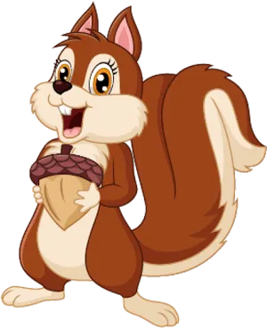 Happy Cartoon Squirrel Holding Acorn PNG Image