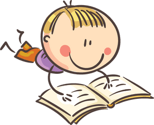 Happy Child Reading Cartoon PNG with transparent background
