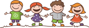 Happy Children Friends Cartoon PNG with transparent background