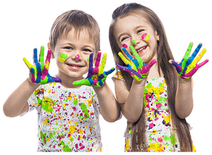 Happy Children Playing With Paint PNG image with transparent background