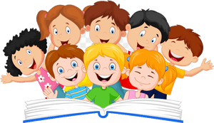Happy Children Reading Book PNG image with transparent background