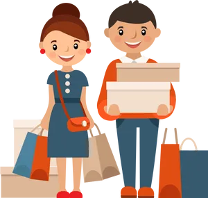 Happy Couple Shopping Together PNG Image