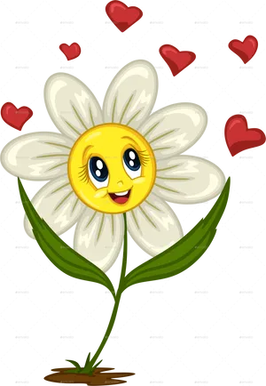 Happy Daisy Cartoon Love Hearts PNG Image