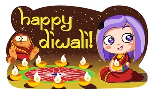 Happy Diwali Cartoon Celebration PNG Image