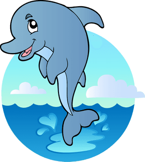 Happy Dolphin Cartoon Underwater Scene PNG image with transparent background
