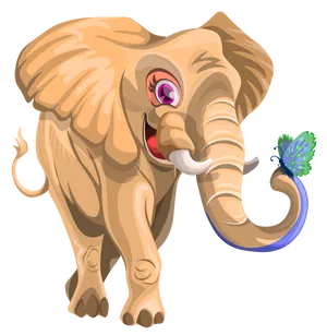 Happy Elephant Butterfly Friendship PNG Image