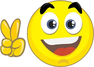 Happy Emoticon Victory Sign PNG Image