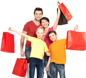 Happy Family Enjoying Shopping Together PNG image with transparent background
