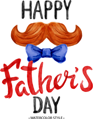 Happy Fathers Day Watercolor Mustacheand Bow Tie PNG image with transparent background