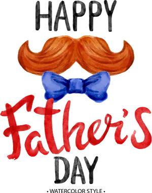 Happy Fathers Day Watercolor Mustacheand Bow Tie PNG Image