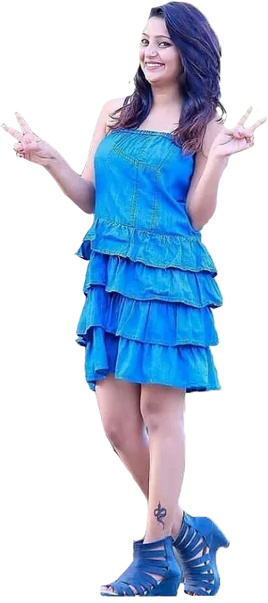 Happy Girlin Blue Dress Picsart Cutout PNG Image