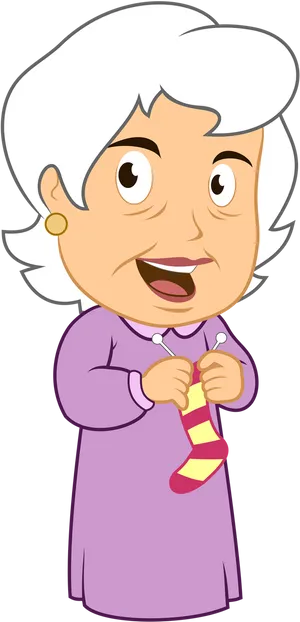 Happy Grandma Knitting Socks PNG Image