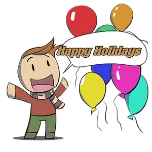 Happy Holidays Cartoon Character Balloons PNG Image