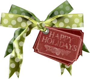 Happy Holidays Gift Tagand Bow PNG Image