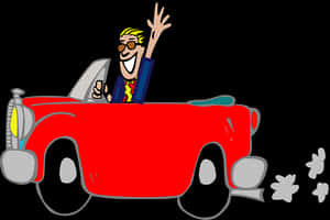 Happy Man Driving Red Car Cartoon PNG image with transparent background
