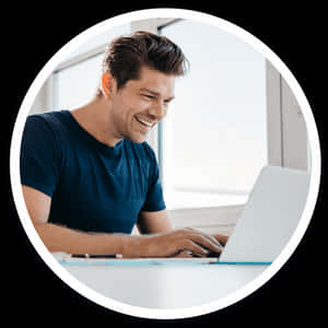 Happy Man Workingon Laptop PNG image with transparent background
