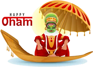 Happy Onam Celebration Kathakali Dancer PNG Image