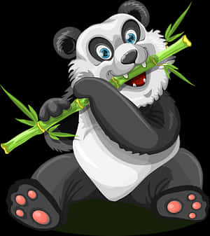 Happy Panda Eating Bamboo PNG image with transparent background